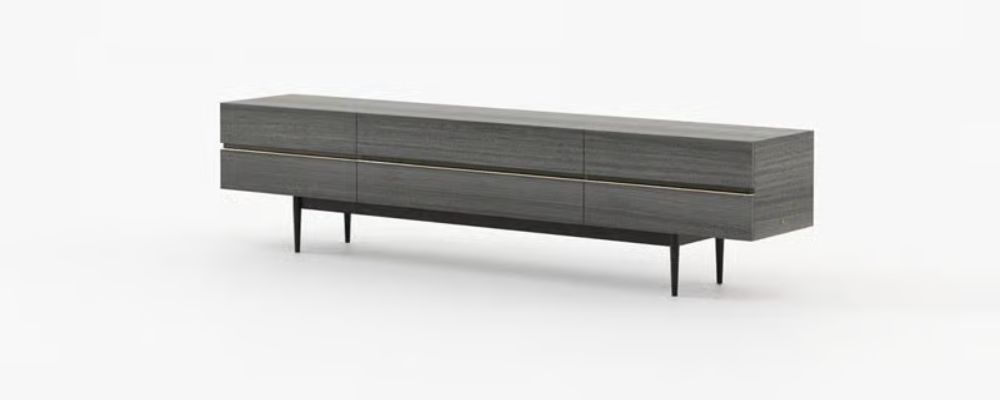 Lagos floating grey TV wall unit by Laskasas with cable management